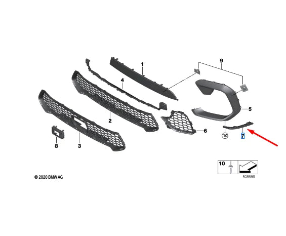 NEW BMW X6 M F96 FRONT BUMPER RIGHT GRILLE TRIM 51118090948