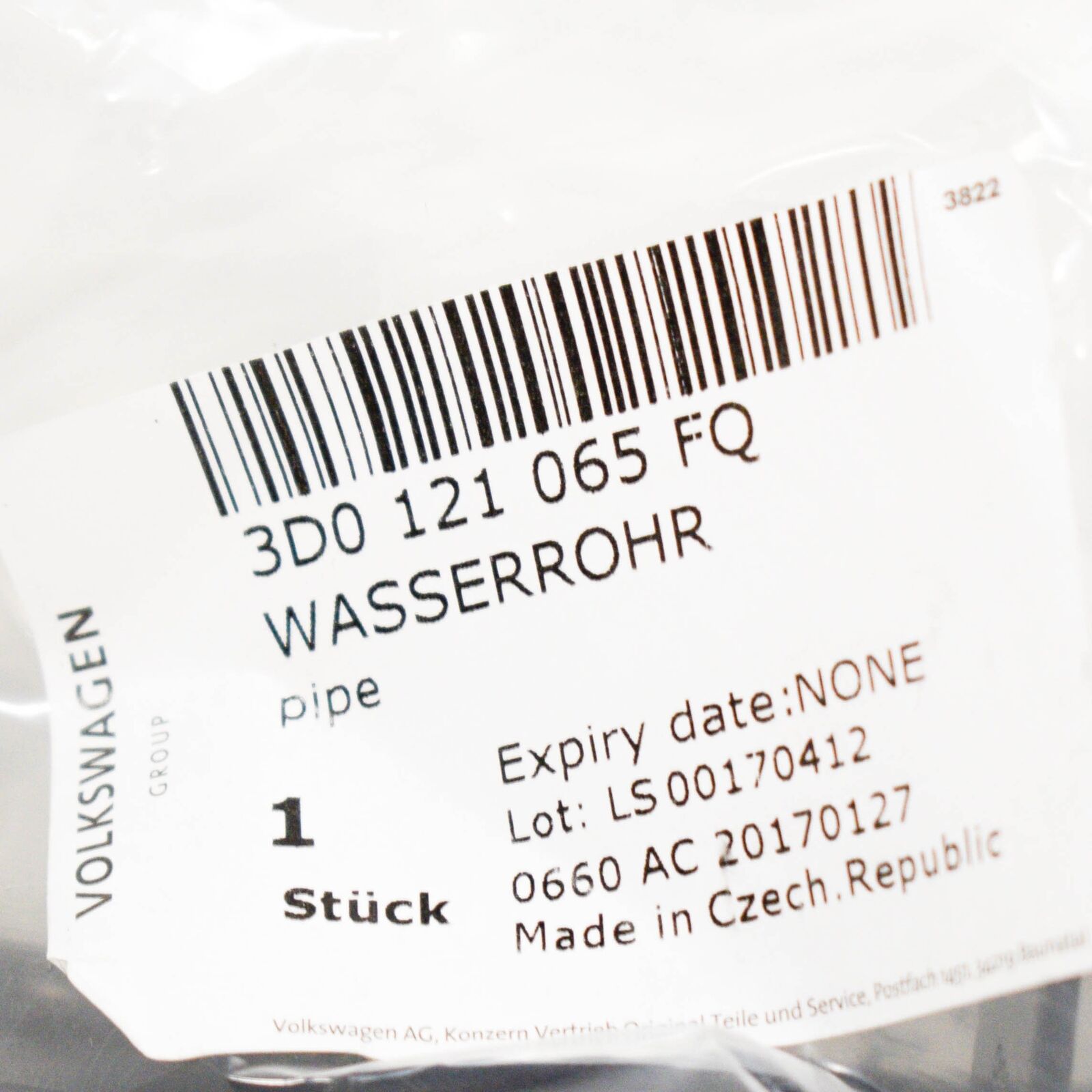 NEW VOLKSWAGEN PHAETON 3D COOLANT PIPE HOSE 3D0121065FQ ORIGINAL