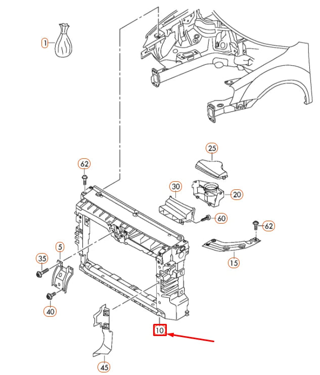 NEW VW PASSAT B8 COOLANT RADIATOR MOUNTING LOCK CARRIER 561805588B9B9 ORIGINAL