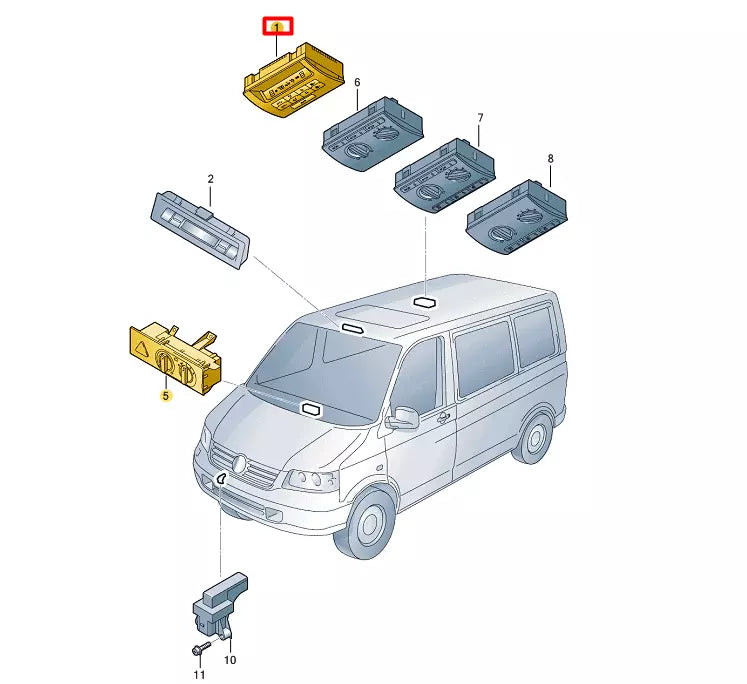 NEW VOLKSWAGEN TRANSPORTER T5 CLIMATE CONTROL UNIT PANEL 7E5907049BY20 ORIGINAL