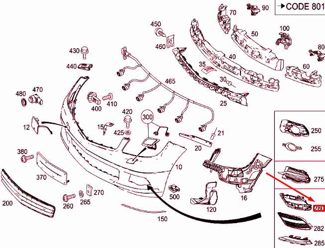 NEW MB C W204 FRONT BUMPER COVER RIGHT GRILLE BRACKET A2048852914 ORIGINAL