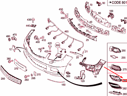 NEW MB C W204 FRONT BUMPER COVER RIGHT GRILLE BRACKET A2048852914 ORIGINAL