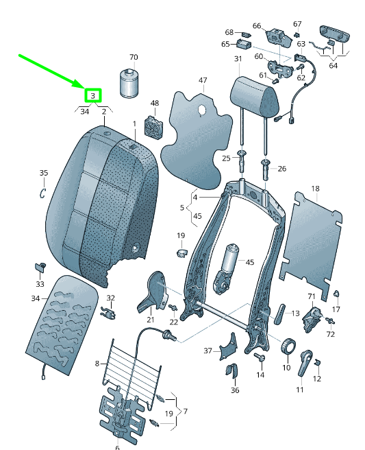new vw passat b8 3g front left seat backrest cover 3g0881805lgkww original