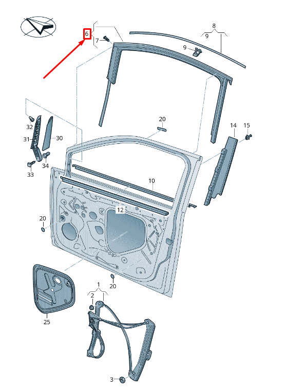 new vw golf sportsvan am front right door window guide 510837432k5ap original