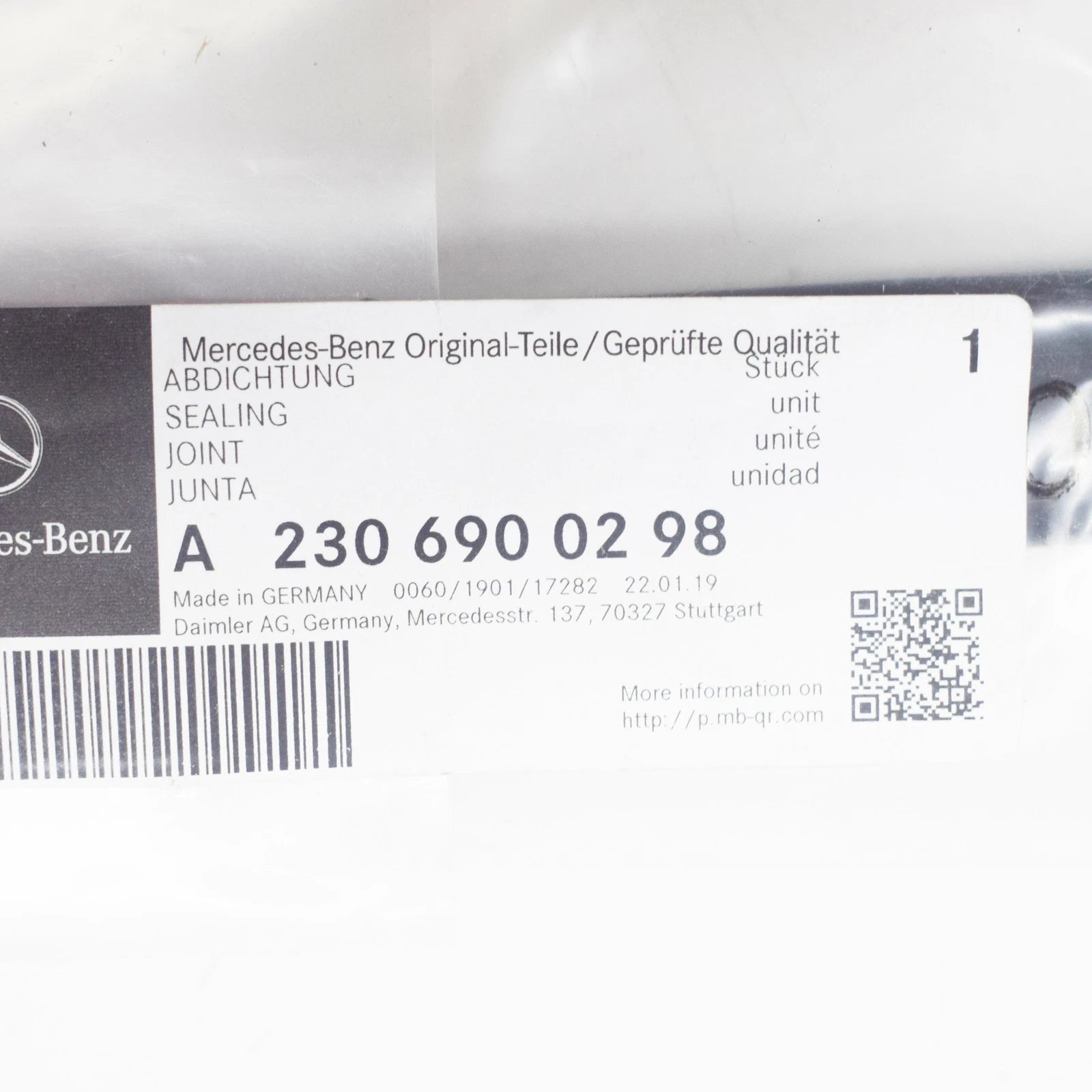 NEW MERCEDES-BENZ SL R230 RIGHT SIDE SILL SEAL A2306900298 ORIGINAL