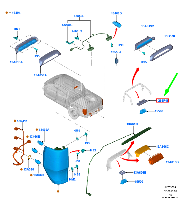 new ford ranger t6 mk1 rear roll over bar lamp right bezel 2182425 original