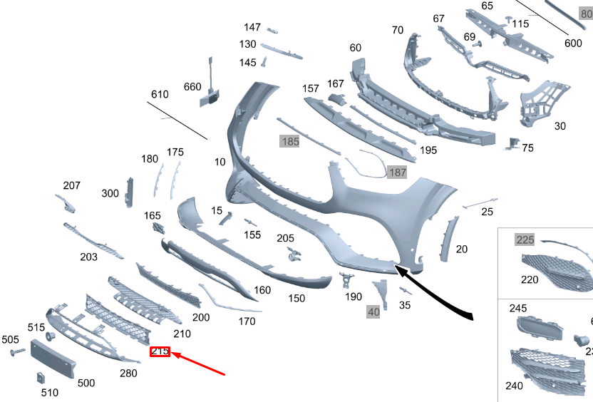 new mb gle w167 front bumper lower center ventilation grille a1678855604