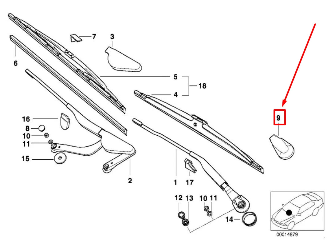 NEW BMW 7 E38 LEFT WINDSHIELD WIPER ARM COVER 61618360249 8360249 ORIGINAL