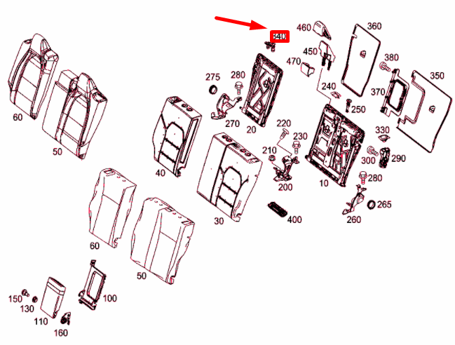 NEW MB CLA C117 REAR FOLDING BACKREST TOP RIGHT CLIP A1769200100 ORIGINAL