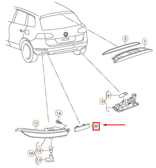 NEW VW TOUAREG 7P MK2 REAR RIGHT BUMPER LIGHT REFLECTOR 7P6945106 ORIGINAL