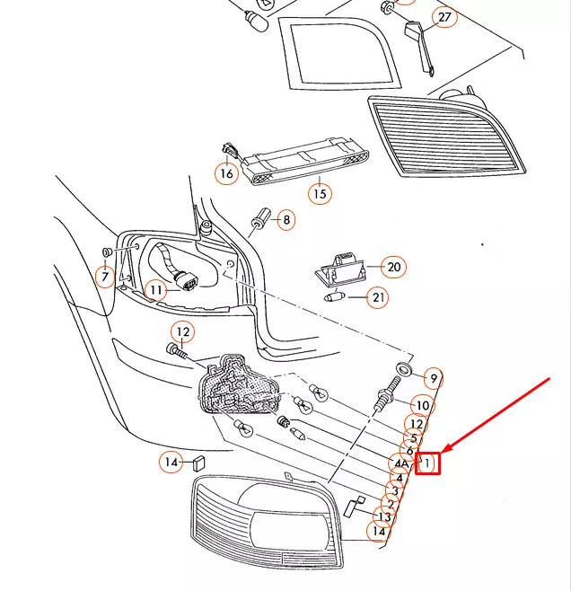 NEW AUDI A3 REAR RIGHT OUTER TAIL LIGHT LAMP 8P4945096E ORIGINAL