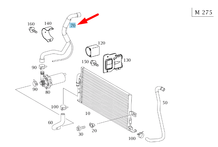 NEW MB S W220 WATER PUMP AND CHARGE-AIR INTERCOOLER HOSE A2205013782 ORIGINAL