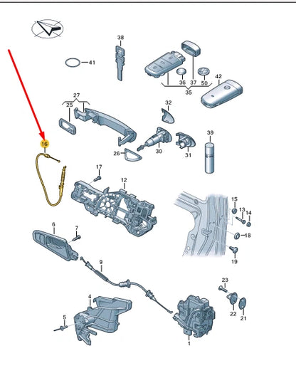 NEW VW PASSAT CC FRONT LEFT DOOR BOWDEN CABLE 3C0837017B ORIGINAL