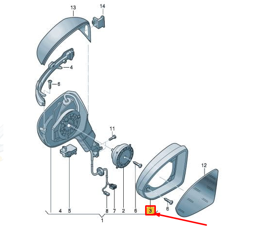 NEW VW GOLF VIII CD MK8 FRONT RIGHT DOOR MIRROR FRAME 5H08576029B9 ORIGINAL