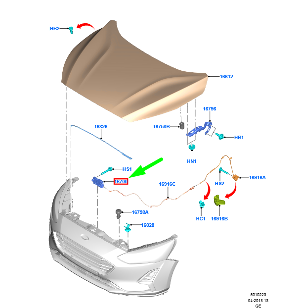 new ford focus mk4 front hood latch assy 2350919 jx7a-16700-ad original