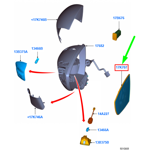 new ford kuga mk1 c394 front right door mirror glass 1736151 original