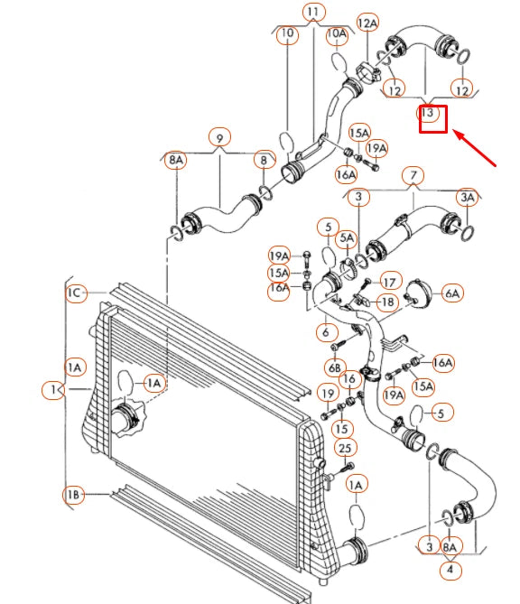 NEW AUDI A3 8P CHARGE AIR COOLER PRESSURE HOSE 1K0145790C