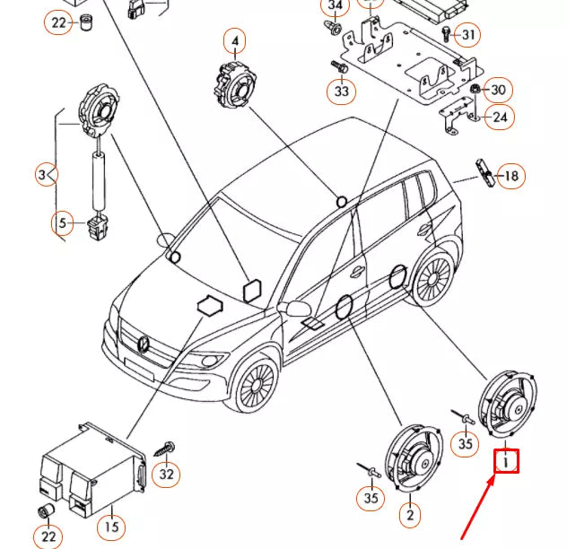 NEW VOLKSWAGEN TIGUAN 5N REAR LEFT BASS LOUDSPEAKER 5K0035453 ORIGINAL