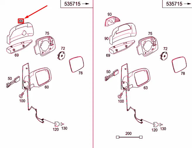 NEW MERCEDES-BENZ VITO W639 FRONT RIGHT DOOR MIRROR SHELL A0008111522 ORIGINAL