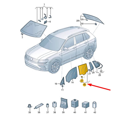 NEW VW TIGUAN AD MK2 REAR RIGHT DOOR WINDOW TINTED GLASS 5NA845026E ORIGINAL