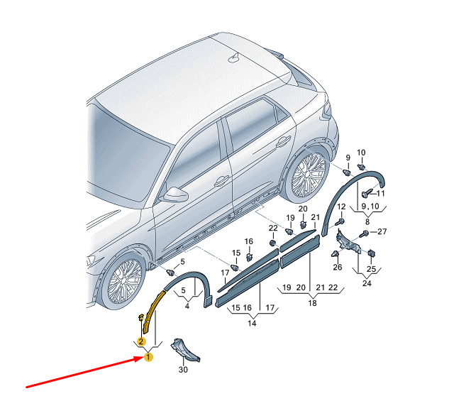 NEW AUDI Q4 E-TRON FRONT LEFT WHEEL FRONT COVER MOLDING 89A853025FGRU ORIGINAL
