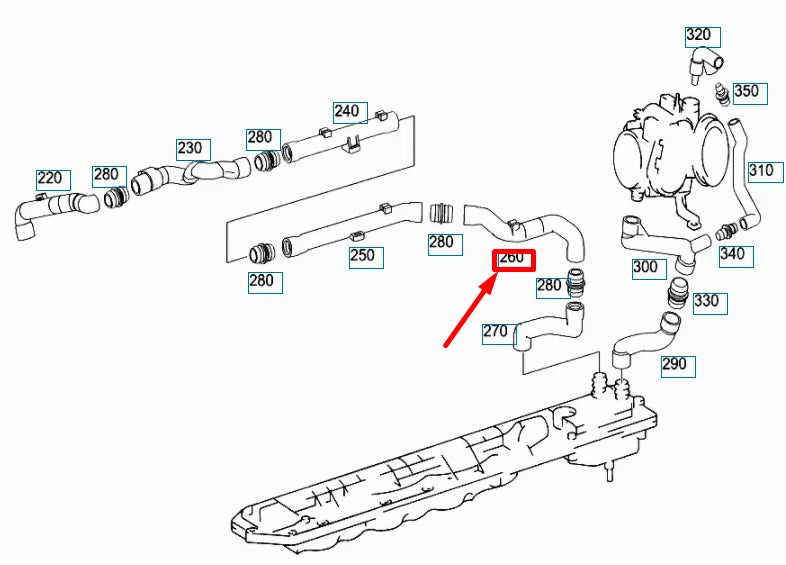 NEW MB CL C215 CYLINDER HEAD TO HEAT EXCHANGER HOSE A1370180482 ORIGINAL