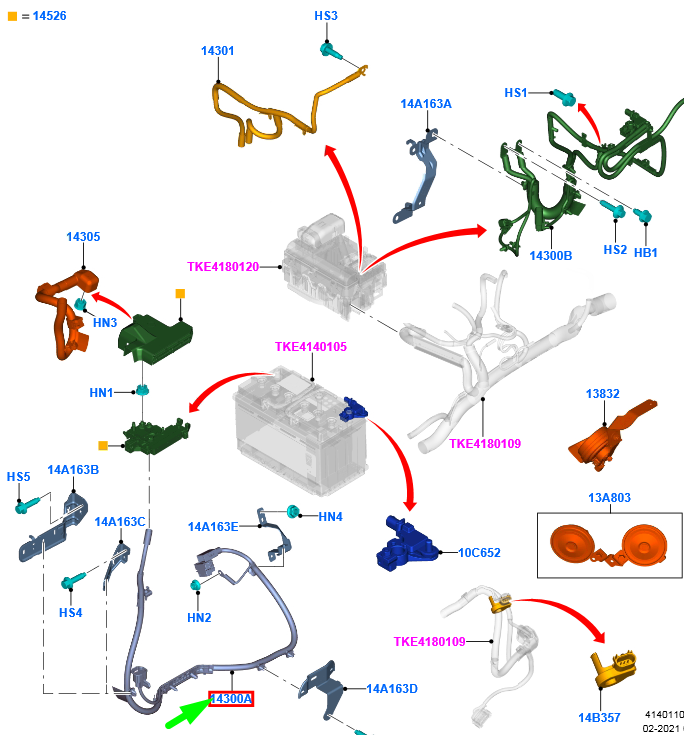 new ford ranger t6 mk1 positive battery cable jb3t-14300-ad 2361826 original