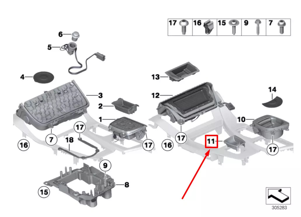 NEW BMW 5 F10 REAR CENTER CONSOLE TRAY 51169206351 9206351 ORIGINAL