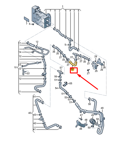 new vw e-golf mk7 hvac heater coolant hose 5qe819362cg original