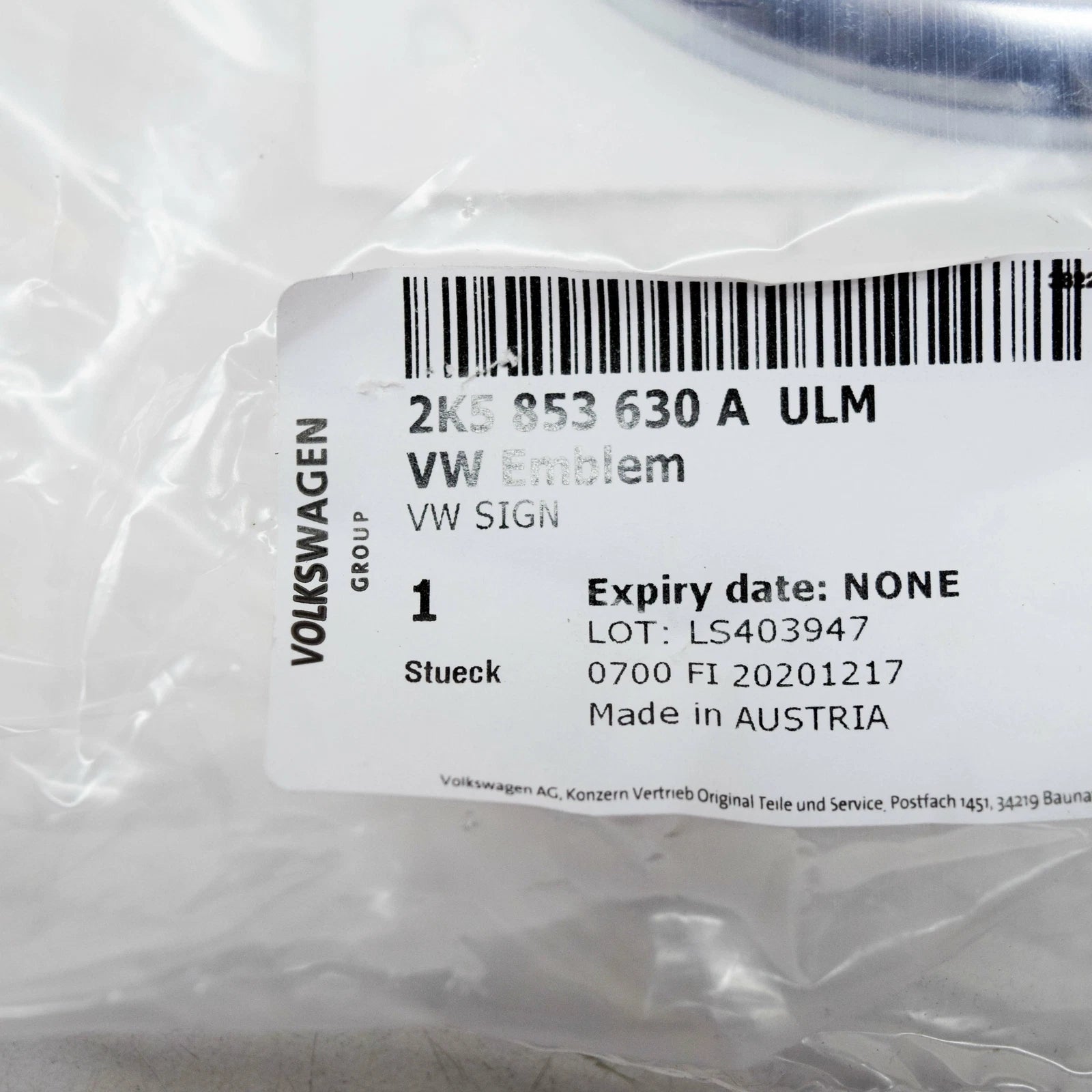 NEW VOLKSWAGEN CADDY 2K REAR EMBLEM BADGE 2K5853630AULM ORIGINAL