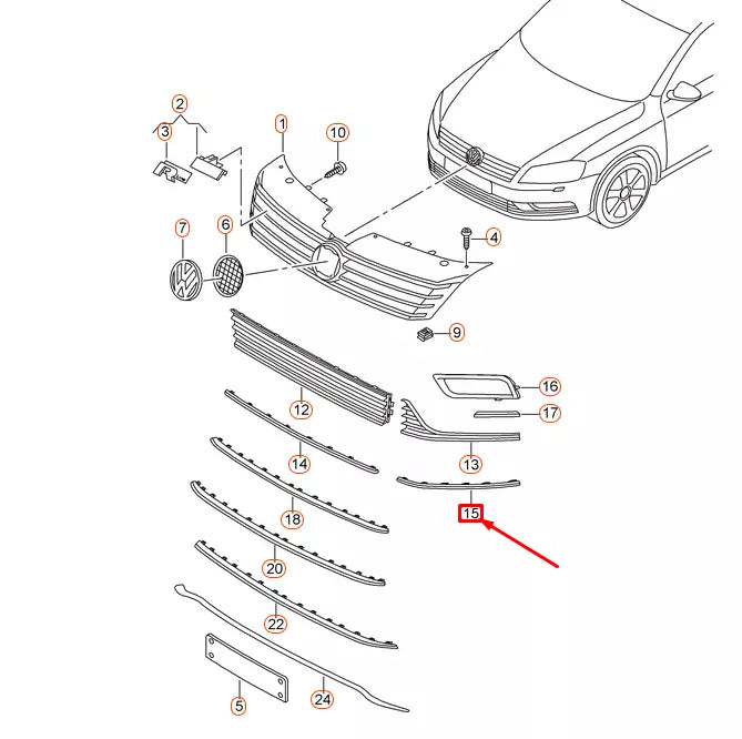 NEW VW PASSAT B7 R-LINE FRONT BUMPER RIGHT GRILLE TRIM 3AA853764C2ZZ