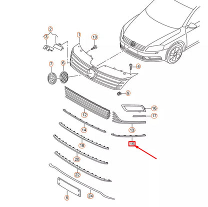 NEW VW PASSAT B7 R-LINE FRONT BUMPER RIGHT GRILLE TRIM 3AA853764C2ZZ