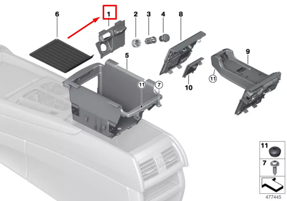 NEW BMW X5 F15, F85 STORAGE COMPARTMENT TRIM 9252108 51169252108 ORIGINAL