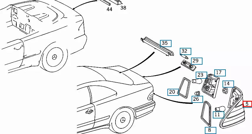 NEW MERCEDES BENZ CLK C208 REAR LEFT TAILLIGHT LAMP A2088200164 ORIGINAL