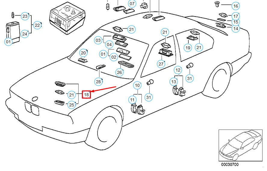 NEW BMW 8 E31 ENGINE COMPARTMENT LIGHT 63311378068 1378068 ORIGINAL