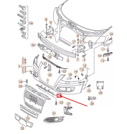 NEW AUDI A3 8P FRONT BUMPER CENTRE LOWER SPOILER 8P0807110D1RR