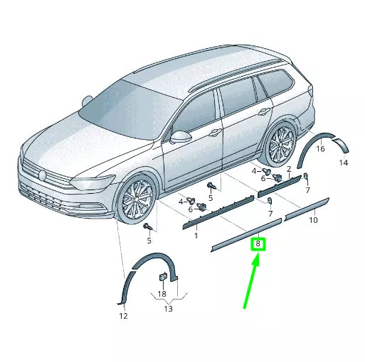 NEW VOLKSWAGEN PASSAT B8 3G FRONT RIGHT DOOR LOWER MOLDING 3G0853332A3Q7