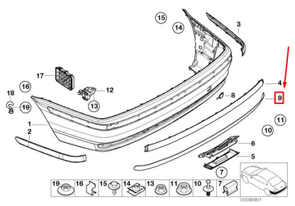 NEW BMW 3 E46 REAR BUMPER TRIM BAR MOLDING 51128195333 8195333 ORIGINAL