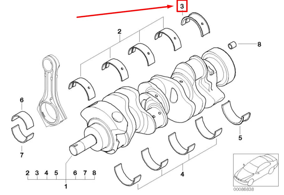 NEW BMW 3 E90 UPPER CRANKSHAFT BEARING SHELL 7841611 11217841611 ORIGINAL