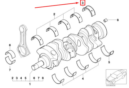 NEW BMW 3 E90 UPPER CRANKSHAFT BEARING SHELL 7841611 11217841611 ORIGINAL