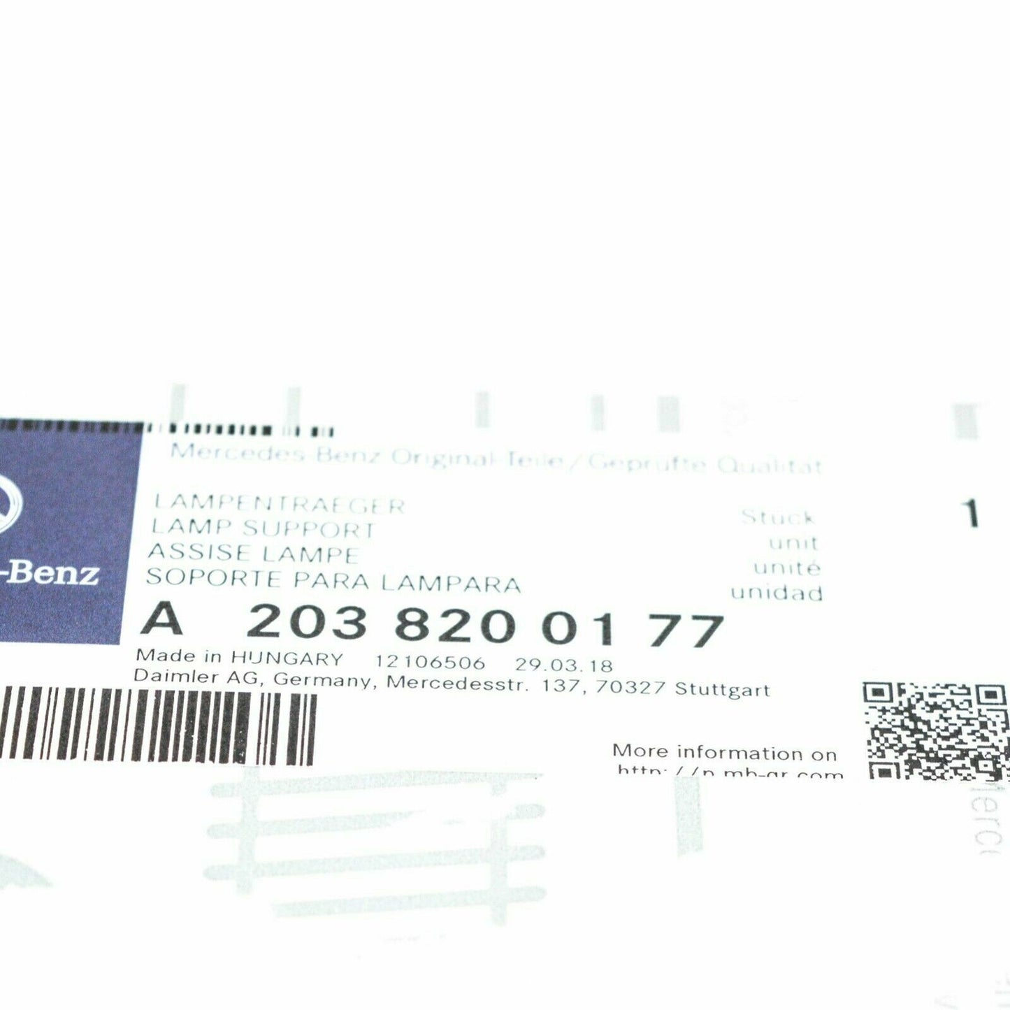 NEW MB C-CLASS W203 REAR LEFT TAILLIGHT BULB HOLDER A2038200177 ORIGINAL