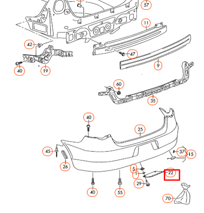 NEW VOLKSWAGEN EOS REAR BUMPER COVER CAP 1Q0807397AGRU ORIGINAL