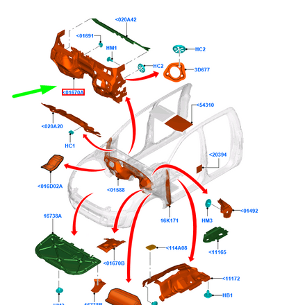 new ford ranger t6 mk3 dash panel insulator rhd 1857473 original