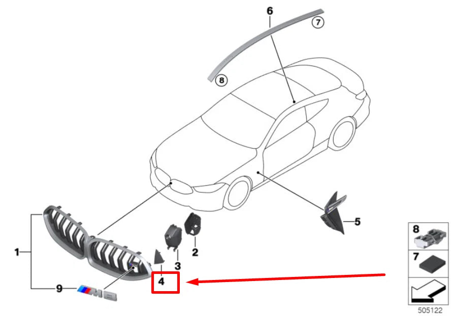 NEW BMW 8 COUPE F92 FRONT BUMPER GRILL LEFT COVER 51748469695 8469695 ORIGINAL