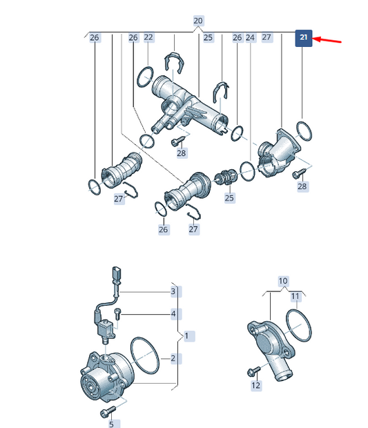 new skoda superb mk3 coolant regulator housing o-ring 04l121119b original