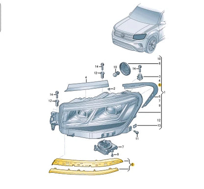 NEW VOLKSWAGEN ATLAS CA1 TERAMONT FRONT RIGHT HEADLIGHT TRIM 3CN941120B ORIGINAL