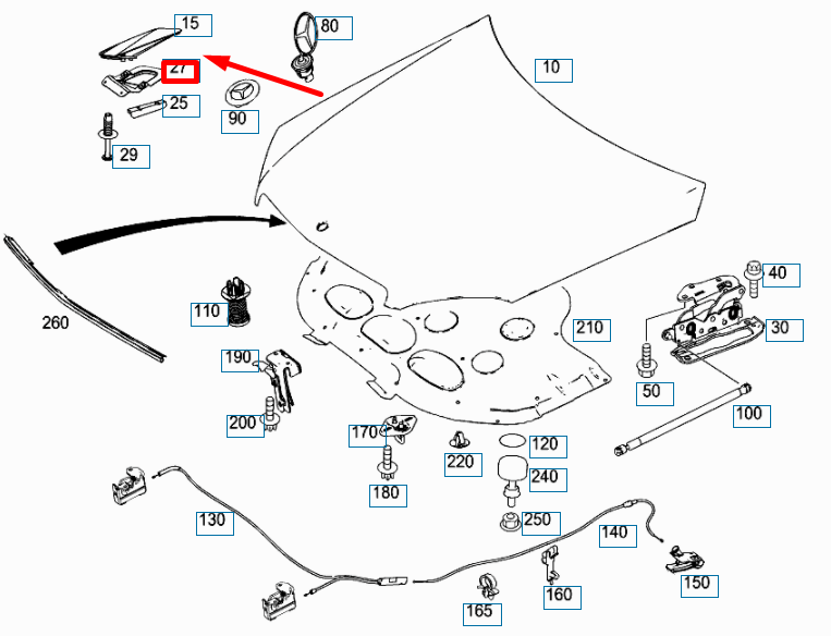 NEW MERCEDES-BENZ C W204 AMG ENGINE HOOD LEFT BRACKET A2048850041 ORIGINAL