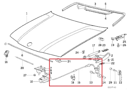 NEW BMW 3 E36 ENGINE HOOD RELEASE CABLE 51231960853 ORIGINAL