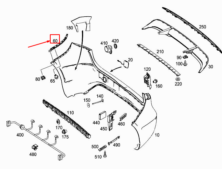 new mercedes-benz b w246 rear right bumper mounting rail a2468850221 original