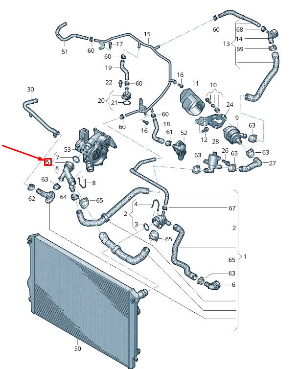 NEW AUDI TT FV UPPER COOLANT QUICK ACTING COUPLING 5Q0122291CT ORIGINAL
